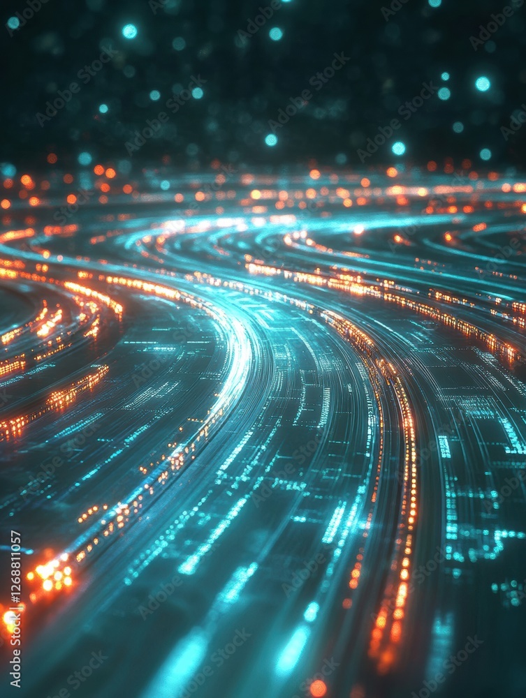 Fototapete dynamic light trails create a vibrant abstract pattern in a digital landscape with glowing blue and 