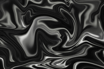 a striking abstract artwork that features intricate, flowing patterns of black and white, evoking the smooth texture of polished marble or liquid metal.