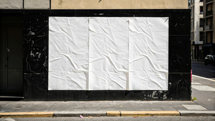 white crumpled and creased glued paper poster set isolated on black background,abstract, aged, damaged, material, weathered, grey, board, page, up