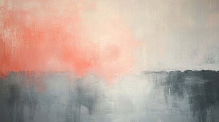 Muted coral and gray mist blend to create a serene abstract landscape