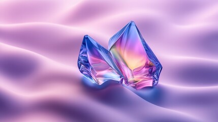 Obraz premium Iridescent Glass Crystals on Lavender Fabric Abstract Background Modern Design Luxury Texture