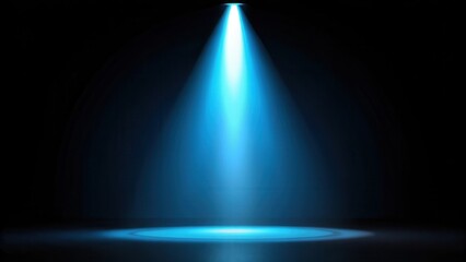 Soft glow of blue spotlight on a dark black background, soft light