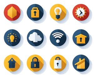 Fototapeta premium Collection of Colorful Flat Design Icons with Shadows and Symbols