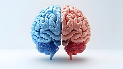 3d visualization of human brain with blue and red sections and taichords representation