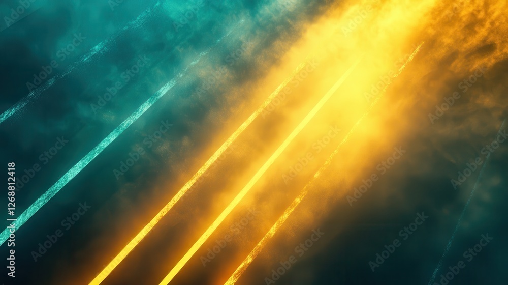 Poster vibrant interplay of cyan and yellow light beams creating an ethereal atmosphere