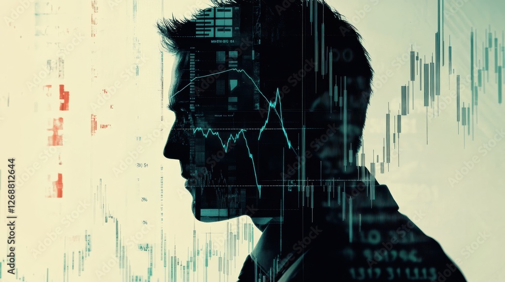 Leinwandbilder trader silhouette reflecting on stock market trends and financial data analytics during a busy tradi