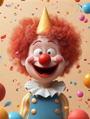 Fototapeta premium Joyful clown with balloons and confetti