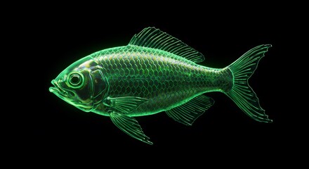 Fototapeta premium Glowing Green Fish Swimming in Darkness with Sleek Scales and Fins