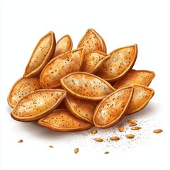 Crunchy roasted pumpkin seeds with a sprinkle of spices on a light background for healthy snack or recipe use