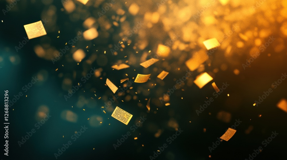 Fototapete floating golden particles create a mesmerizing effect in a dark background during a celebration at n
