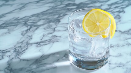 Sparkling Water with Lemon on Marble