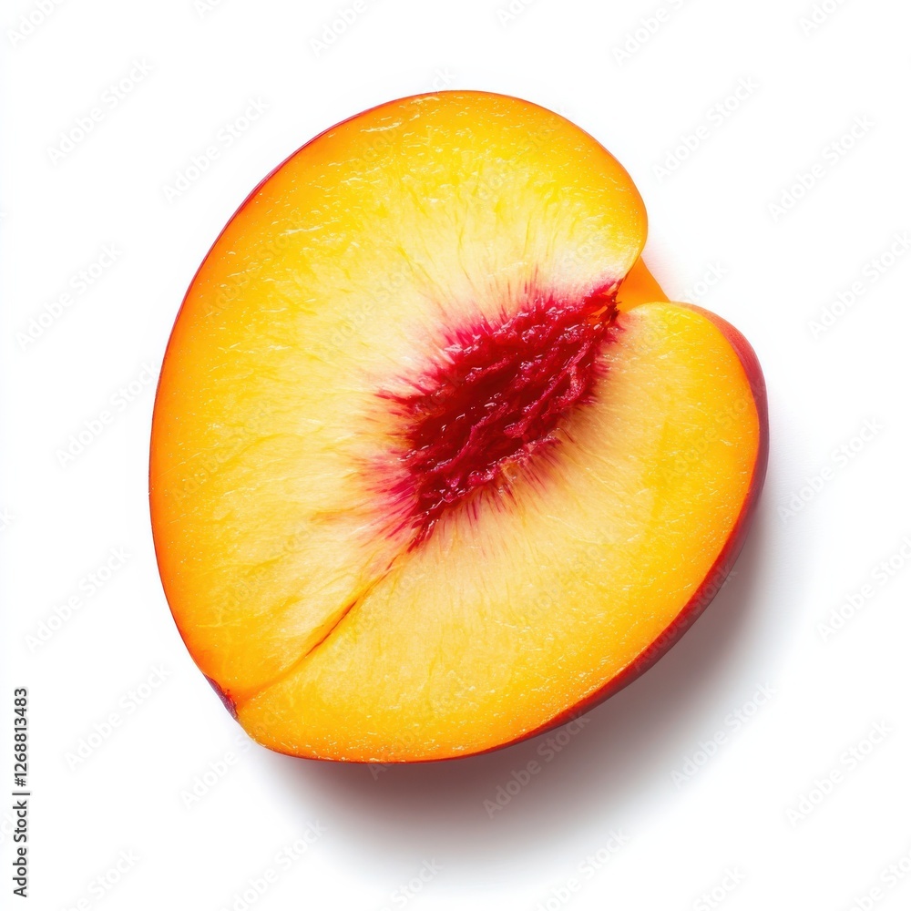 Aufkleber ripe peach slice showcasing vibrant orange and yellow hues with a hint of red from the pit