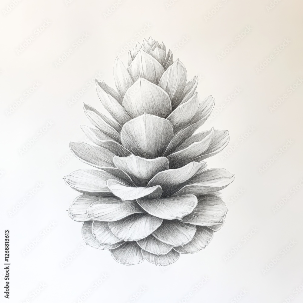 Poster Pinecone illustration showcasing intricate overlapping scales against a plain background