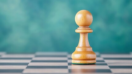 Close-up of a wooden chess pawn on a chess board ready for the next move in a strategic game