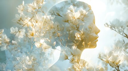 Polished double exposure blending memorial symbols and floral elements for a serene tribute