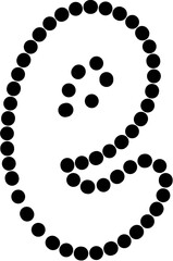 Vector of lowercase letter E in dashed line style. Ideal for kids tracing worksheets, coloring pages, and educational materials.