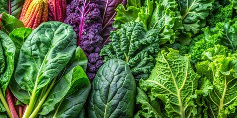 Obraz premium Vibrant Fresh Leafy Greens and Colorful Vegetables Background
