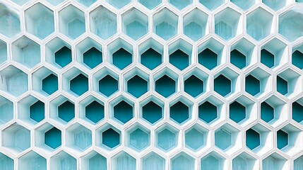 Naklejka premium A modern architectural design featuring a honeycomb pattern with a blend of cool blue and white colors