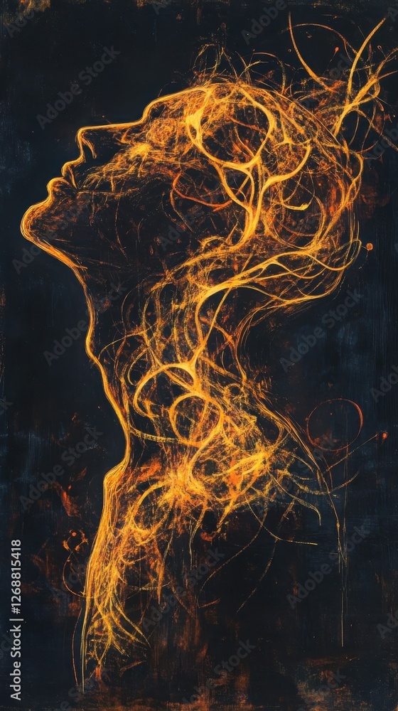 Aufkleber mystical profile of a man symbolizing energy and transformation against a dark background