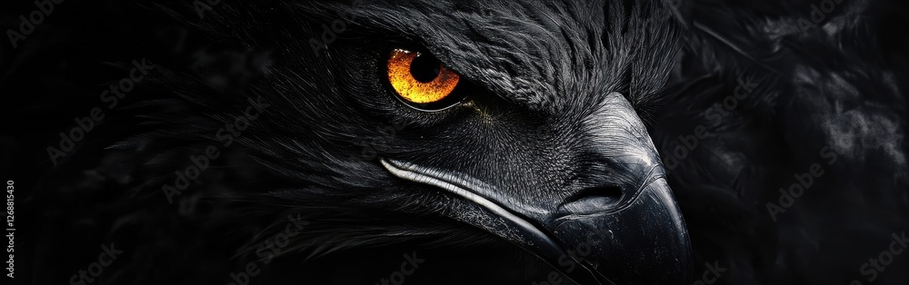 Poster close-up view of an eagle's face showcasing fierce gaze and striking colors in a natural setting