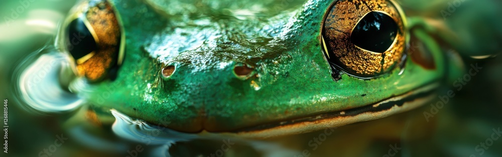 Poster detailed view of a tree frog's face showcasing vibrant colors and intricate textures in a natural se