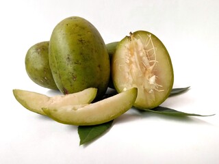 Kedondong is a fruit plant that belongs to the mango family (Anacardiaceae). Kedondong fruit isolated on white background