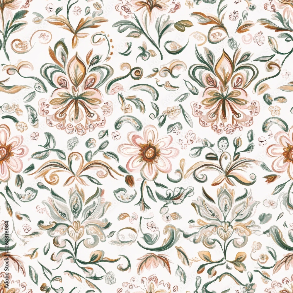 Aufkleber gentle watercolor doodles of flowers and swirling vines creating a serene and colorful pattern