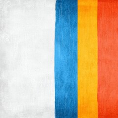 Painting of a flag on a wall with vibrant abstract gradient of orange blue and yellow colors