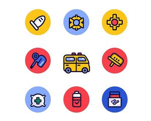 Colorful Medical Icons Featuring Health Care Symbols and Equipment