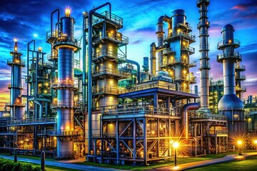 Industrial Refinery Silhouette, Transparent Background, Energy Production, Oil Processing Plant, Petrochemical Industry