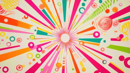 Fototapeta premium Dynamic Neon Starbursts and Spirals, White Background, Pop Art Style, Vibrant Design, Graphic Art, Modern Concept