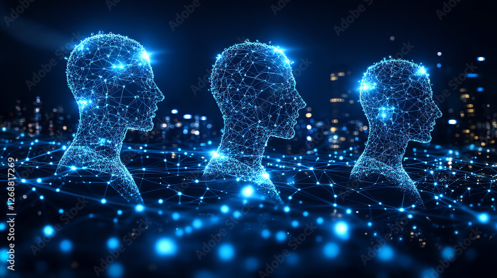 Poster digital human network global connection future ai data blue link mesh