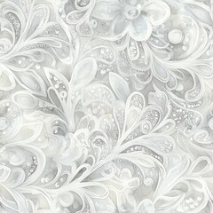 Fototapeta premium Calming watercolor doodles with intricate floral designs create serene ambiance in soft gray tones