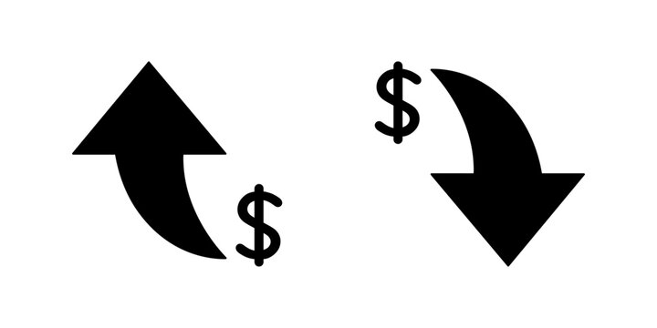 Dollar up and down icon. USD currency arrow increase and decrease sign symbol