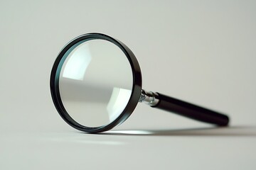Sleek Black Magnifying Glass on Neutral Background, Close-up