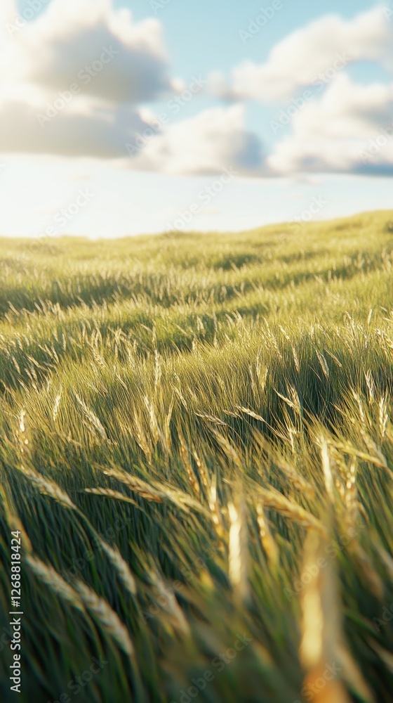 Poster vibrant field of wheat swaying gently in the breeze under a bright sky