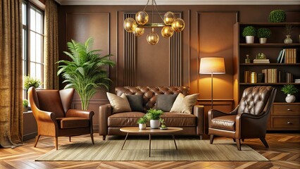 Mocha Mousse Living Room: 2025 Interior Design Trend with Brown Armchair & Decor