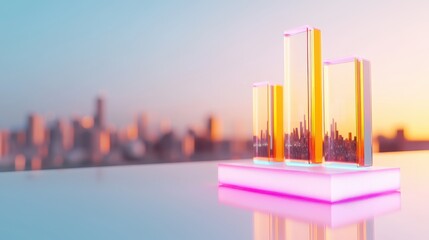 Abstract Cityscape Glass Blocks Reflecting Urban Sunset Glow