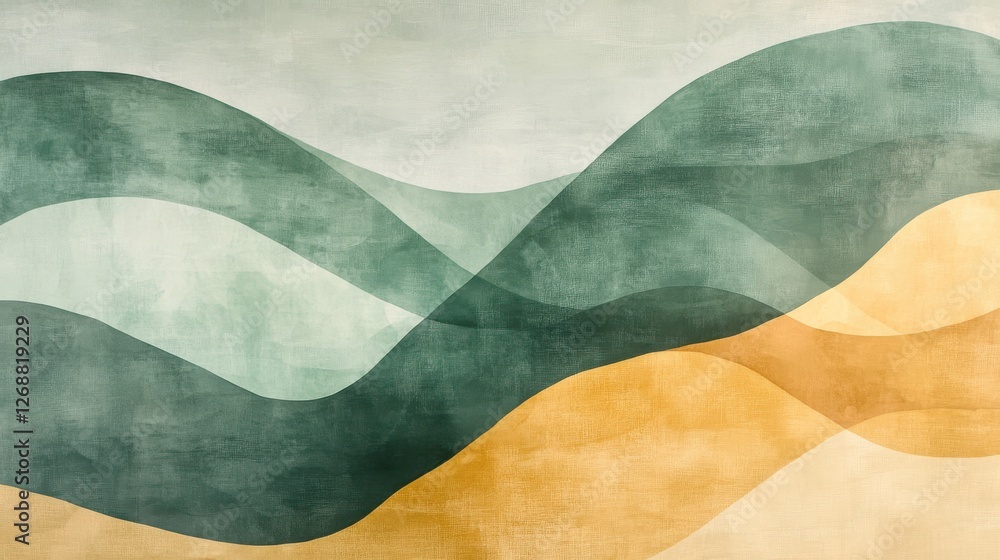 Aufkleber muted green curves create a serene abstract landscape with subtle pencil strokes and textures