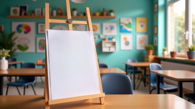 Student report card, Artroom report card on easel photorealistic.