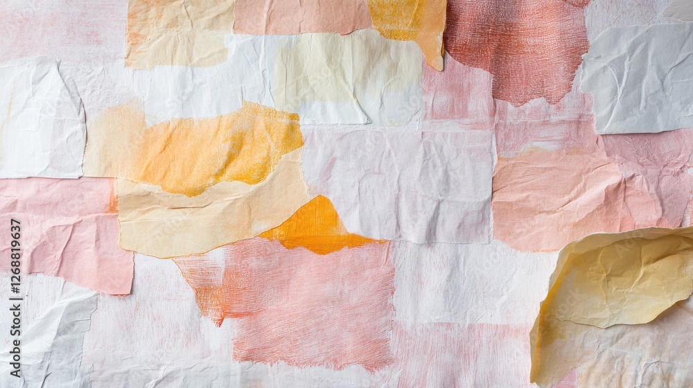 Poster beautiful collage of torn pastel papers with soft pencil strokes creating a warm and textured aesthe