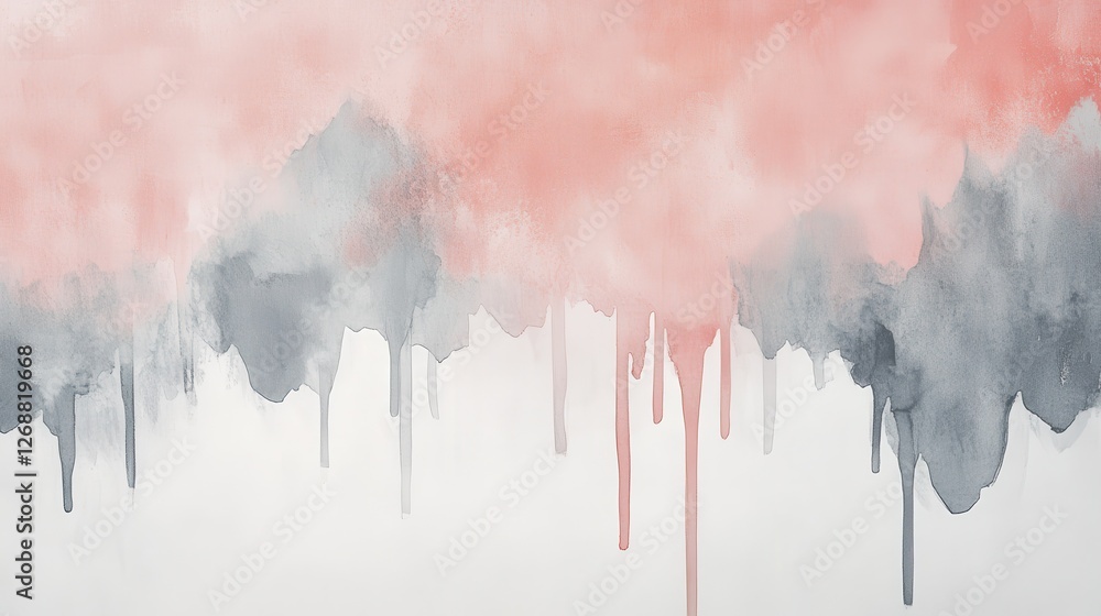 Poster soft coral and gray drips create a serene abstract artwork that enhances any modern space