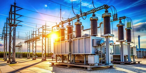 Powerful Energy: High-Voltage Transformer at Modern Electrical Substation