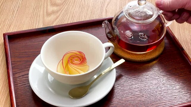 How to brew apple tea like a rose flower.  fruity beverage.