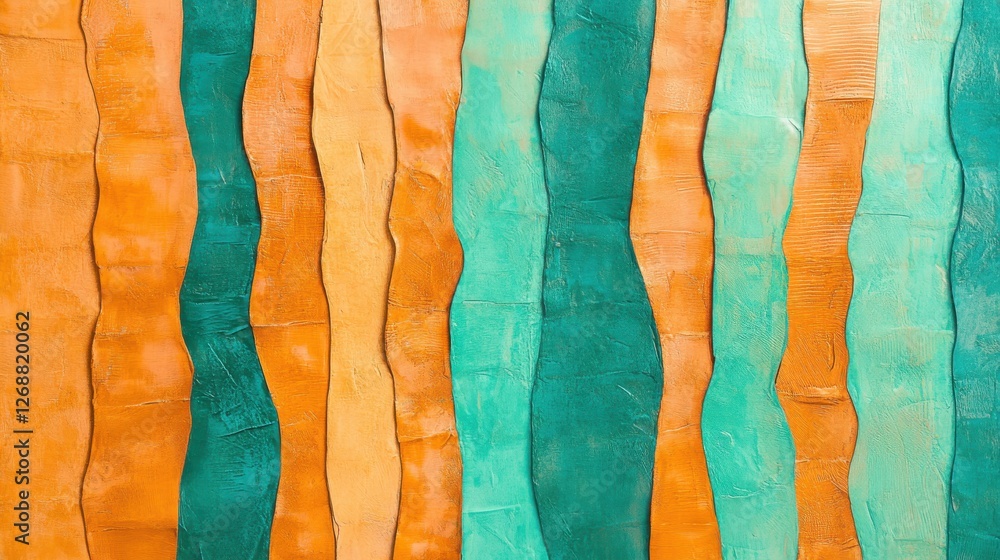 Poster soft pastel amber and teal lines create an abstract composition of textured visuals for modern decor