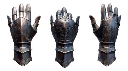 Detailed craftsmanship of a polished steel knight's gauntlet showcasing intricate designs and armor functionality