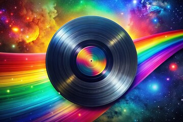 Retro Rainbow Vinyl Record Space Galaxy 70s 80s Synthwave Vaporwave Poster Banner Album Cover