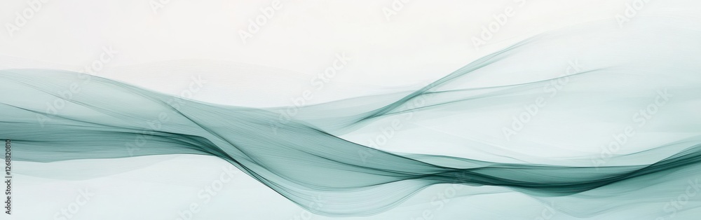 Poster minimalist pencil strokes create fluid dashed lines in soft green hues across a light background