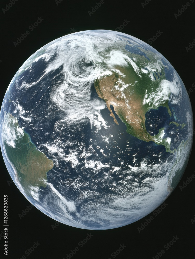 Poster beautiful view of earth from space highlighting the oceans and landmasses in vibrant colors. generat