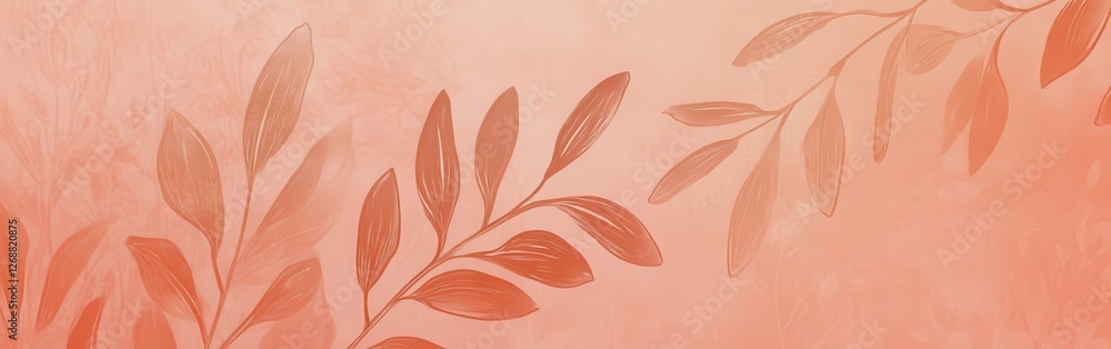 Poster minimalist monochromatic pattern in muted tones featuring delicate leaf designs on a textured backgr